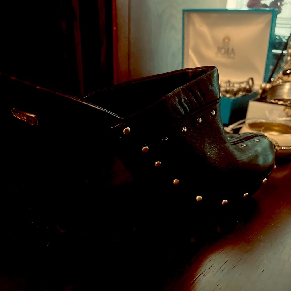 Black mule/clog. Heeled. Wooden sole and heel
